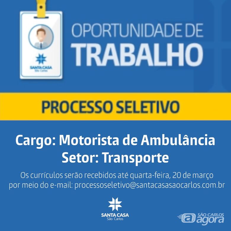 Santa Casa de São Carlos contrata motorista de ambulância -