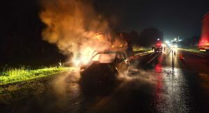Carro é destruído pelo fogo na Washington Luís, em São Carlos 