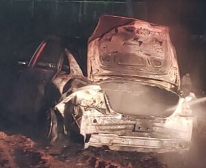 Carro é destruído por incêndio na Vila Izabel durante a madrugada