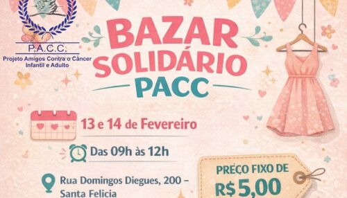Bazar Solidário do PACC acontece nos dias 13 e 14 de fevereiro com peças a preço único