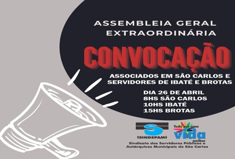 Sindspam convoca associados para assembleia extraordinária de servidores de Ibaté e Brotas