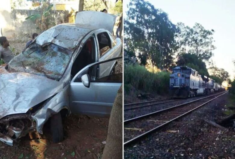 Carro "voa" por cima de trem em acidente impressionante