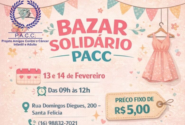 Bazar Solidário do PACC acontece nos dias 13 e 14 de fevereiro com peças a preço único