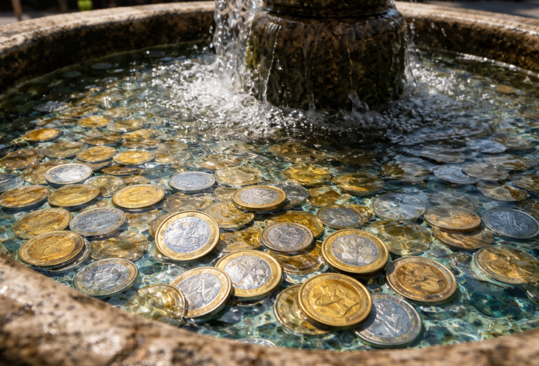 Projeto aprovado na Câmara regulamenta coleta de moedas jogadas em fontes e espelhos d'água