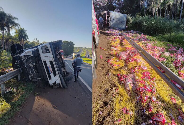 Carreta carregada com macarrão tomba na Washington LuÃs