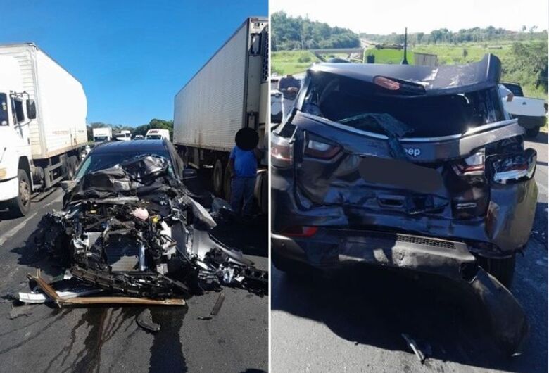 Engavetamento envolvendo duas carretas e dois carros é registrado na SP-310