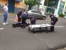 Motociclista no momento em que era socorrida pelo Samu