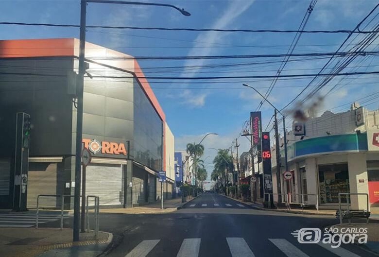 Rua do Centro de Araraquara vazia durante o lockdown - Crédito: RCIA
