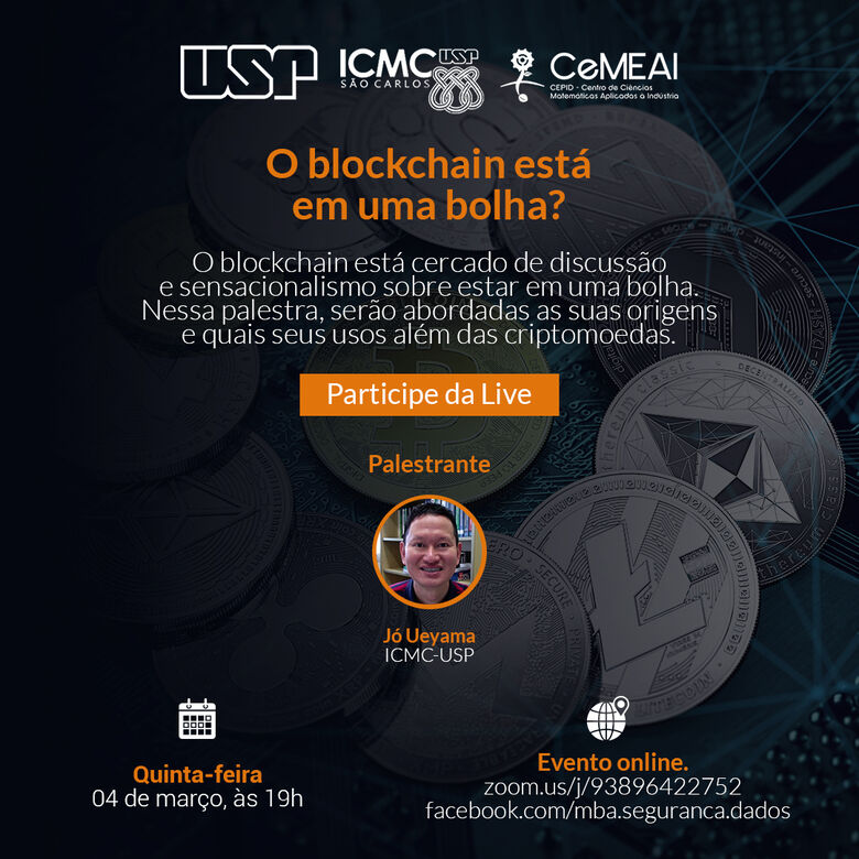 A palestra será transmitida via plataforma Zoom, pelo link zoom.us/j/93896422752, e também pelo Facebook do MBA em Segurança de Dados da USP - Crédito: Divulgação