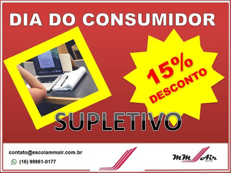 No dia do consumidor, você ganha 15% de desconto. Termine o 3º ano do ensino médio -