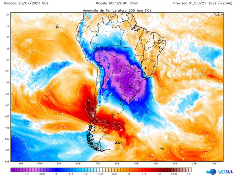 Onda de frio pode ser uma das mais intensas do século com sensação de -25º em alguns locais - Crédito: Metsul