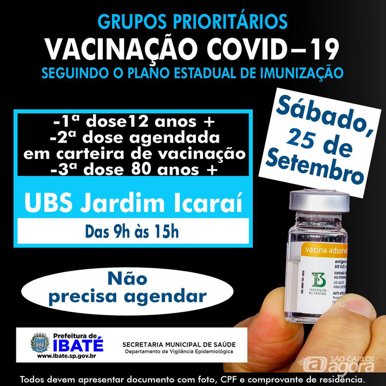 Ibaté terá plantão de vacinação contra COVID-19 neste sábado (25) - 