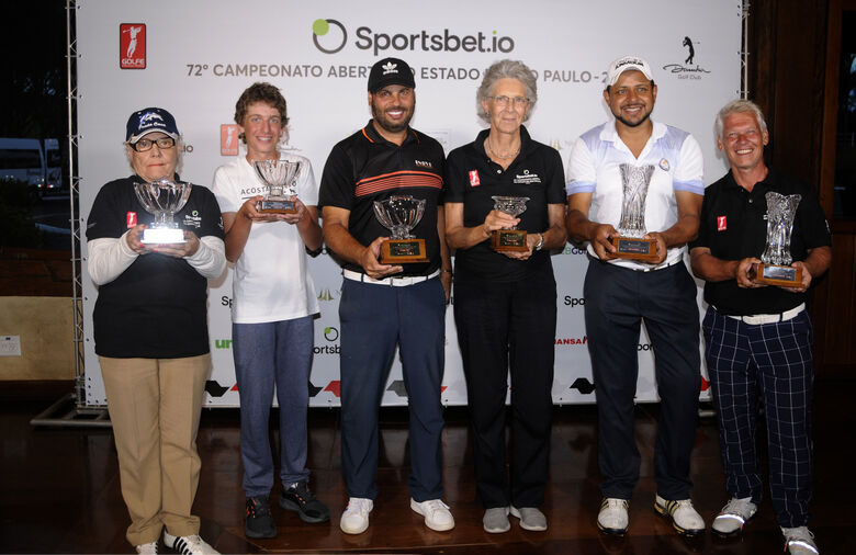 Marisa Machado, Enzo Fonseca, André Simão, Cristina Rosel, Rogério Cardoso e Danilo Baruque durante premiação - Crédito: Divulgação