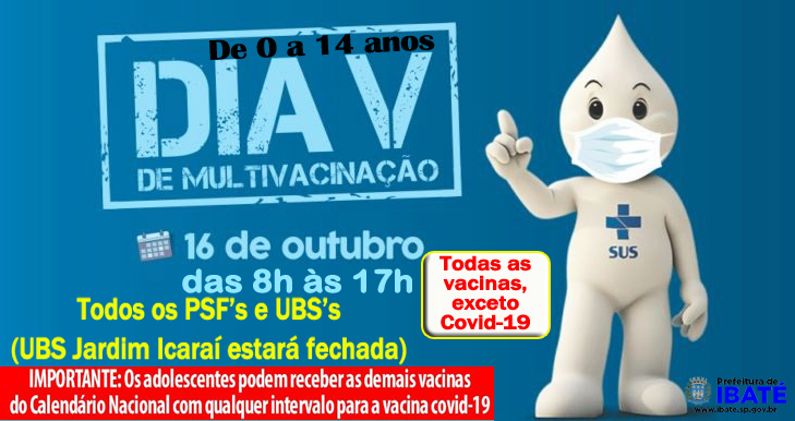 Ibaté realiza o 'Dia V' da Campanha de Multivacinação neste sábado dia 16 -