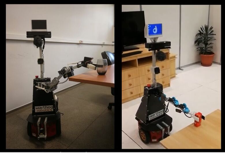Imagens mostram robô da USP sendo “treinado” para participar da competição - Crédito: Warthog Robotics/Divulgação