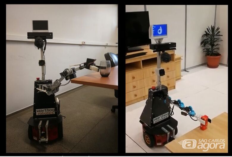 Imagens mostram robô da USP sendo “treinado” para participar da competição - Crédito: Warthog Robotics/Divulgação