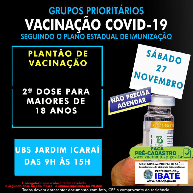 Saúde faz plantão de vacinação neste sábado para imunização de 2ª dose contra a Covid-19 - 