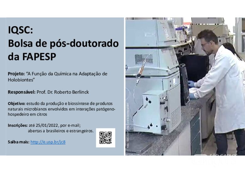 IQSC oferece bolsa de pós-doutorado em Química de Produtos Naturais - Citros - 