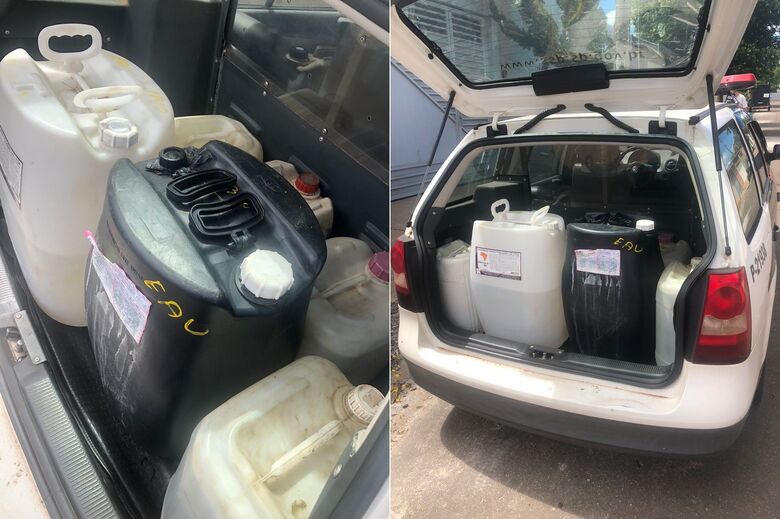 Motorista de aplicativo é preso pela DDM por armazenar combustível de forma irregular no porta-malas do veículo - Crédito: Colaborador SCA