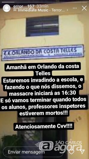 Comandante da PM diz que ameaça contra escola estadual tem intuito de causar pânico - Crédito: Reprodução