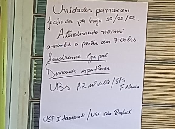 O aviso colocado na UFS do Fagá: sem atendimento à população - Crédito: Divulgação