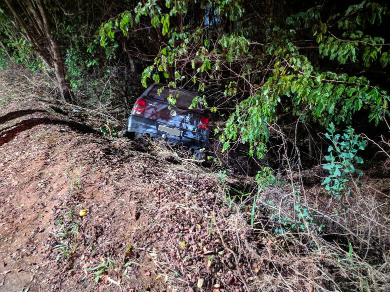 Carro bate em árvore e cai em barranco após motorista passar mal - Crédito: Maycon Maximino