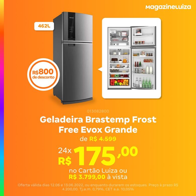 Imperdível: somente nesta segunda-feira, refrigerador Brastemp 462l Evox com mensais de R$ 175,00 no Magalu - 