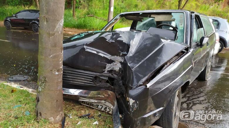 Carro ficou destruído após o forte impacto contra a árvore - Crédito: Maycon Maximino