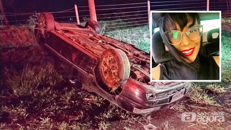 Carro envolvido no acidente e no detalhe a professora Ruanda - Crédito: Whatsapp SCA - 99963-6036
