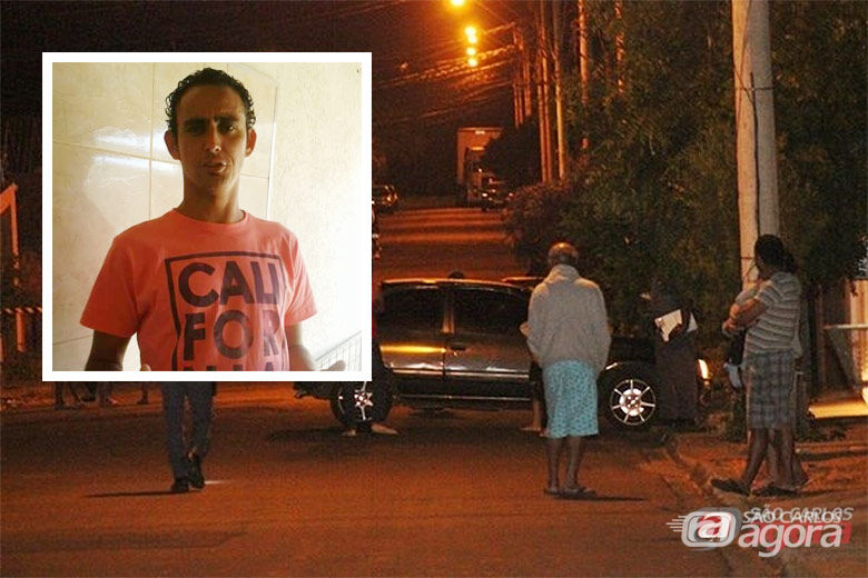 Local onde ocorreu o crime; no detalhe, a vítima - Crédito: arquivo SCA