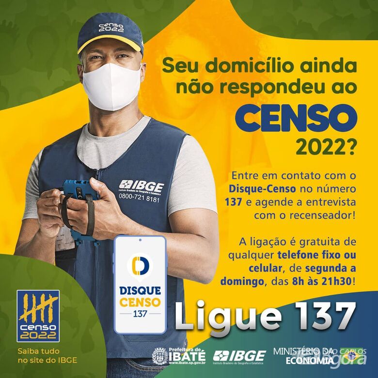 IBGE disponibiliza disque-censo 137 para quem ainda não foi recenseado em Ibaté - Crédito: Divulgação