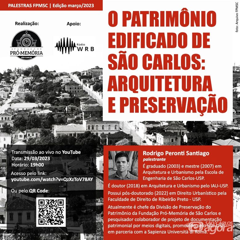 Pró-Memória promove palestra sobre o patrimônio edificado de São Carlos - Crédito: Divulgação