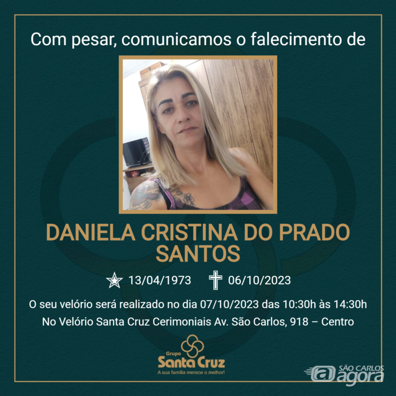 Grupo Santa Cruz informa o falecimento de Daniela Cristina do Prado Santos - 