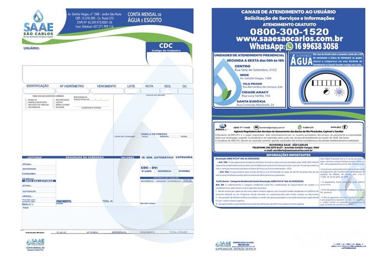 SAAE emite contas de água e esgoto com nova logomarca -
