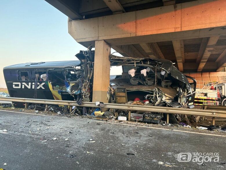 Ônibus ficou destruído - Crédito: Defesa Civil