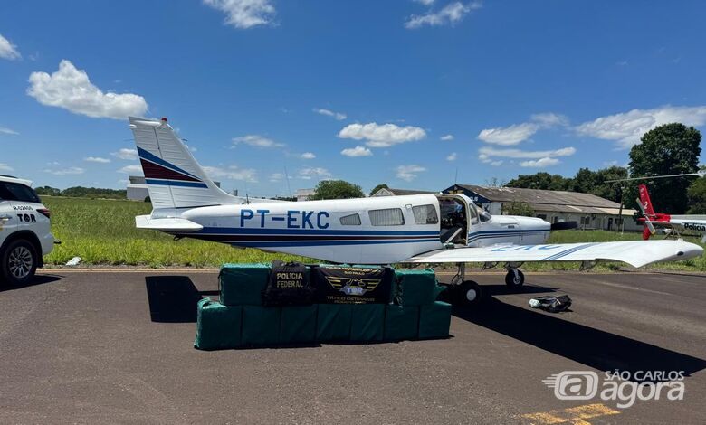 O piloto do avião de 33 anos e um passageiro de 45 foram presos no local. Foto: Secretaria da Segurança Pública/Governo de SP - 