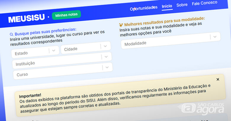 Plataforma intuitiva ajuda a conferir chances de aprovação nos cursos oferecidos pelo Sisu (crédito: Reprodução/Meu Sisu) - 