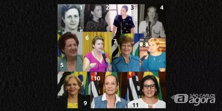 As vereadoras de São Carlos: 1 - Elydia Benetti (1 mandato), 2 - Mirjam Schiel (1 mandato), 3 - Julieta Lui (4 mandatos), 4 - Regina Bortolotti (1 mandato), 5 - Diana Cury (3 mandatos - 1a. Presidente da Câmara), 6 - Geria Montanari (2 mandatos), 7 - Laíd - 