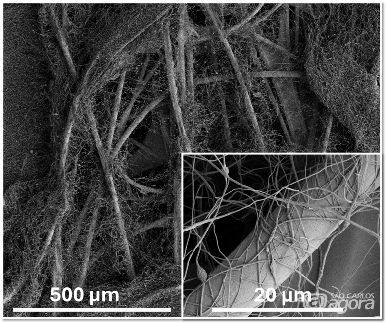 Filtro de ar condicionado de carro contendo nanofibras - Imagem: Laboratório de Caracterização Estrutural da UFSCar - 