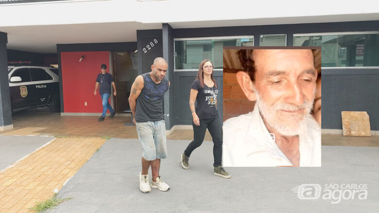 Autor do latrocínio após ser preso e vítima no detalhe - Crédito: arquivo