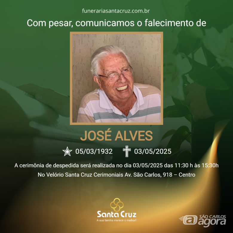 Grupo Santa Cruz informa o falecimento do Sr. José Alves -