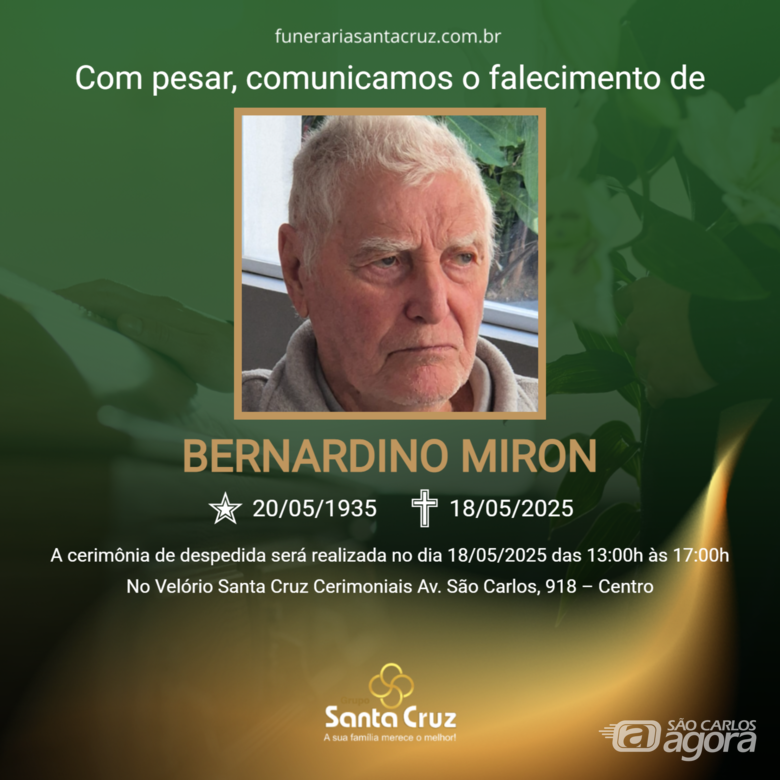 Grupo Santa Cruz informa o falecimento do Sr. Bernardino Miron -