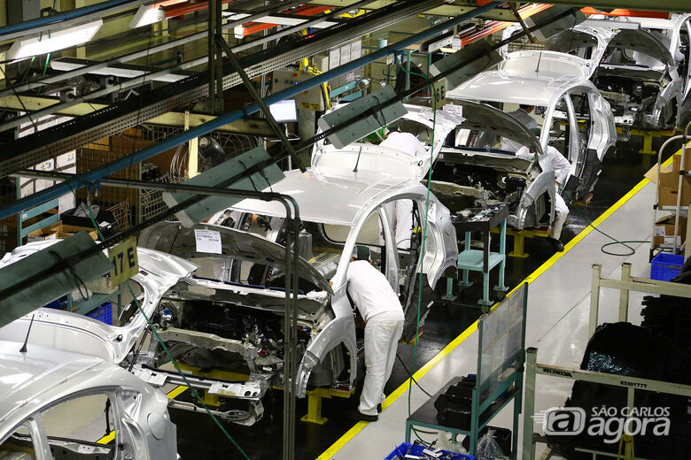 A linha de produção da Honda em Itirapina: O investimento de R$ 4,2 bilhões foi anunciado há quase um ano, no dia 19 de abril de 2024; montadora anunciará novo modelo de SUV este ano - Crédito: Divulgação