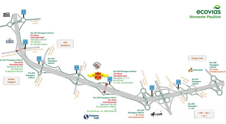 Obras na SP-310 em São Carlos interditam dois viadutos por até 90 dias a partir de terça-feira -