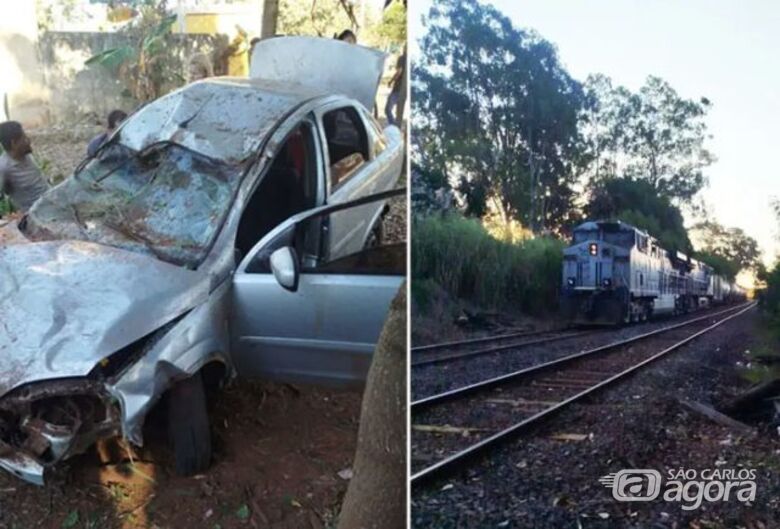 Carro "voa" por cima de trem em acidente impressionante - Crédito: Fala Matão 