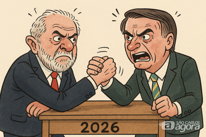 Analista são-carlense não crê em "3ª Via" e aposta que disputa Lula x Bolsonaro se manterá em 2026 - Crédito: Charge gerada por IA