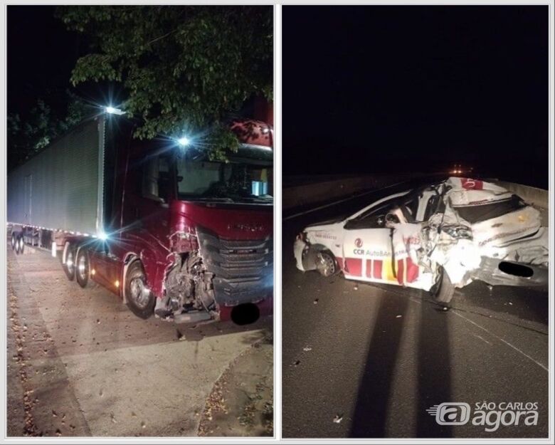Carro de concessionária fica destruído após ser atingido por carreta na SP-348 - Crédito: CCI ARTESp