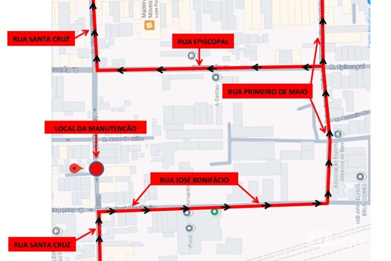 Rua Santa Cruz terá interdição nesta quarta-feira para reparo em rede de água -