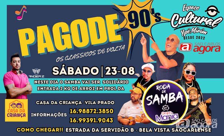 Pagode dos anos 90 agita o Espaço Cultural Ypê Mirim neste sábado com entrada solidária - 