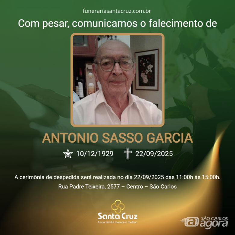 Grupo Santa Cruz informa nota de falecimento e convite de missa - 